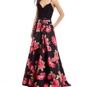 Lace bodice floral ball gown
